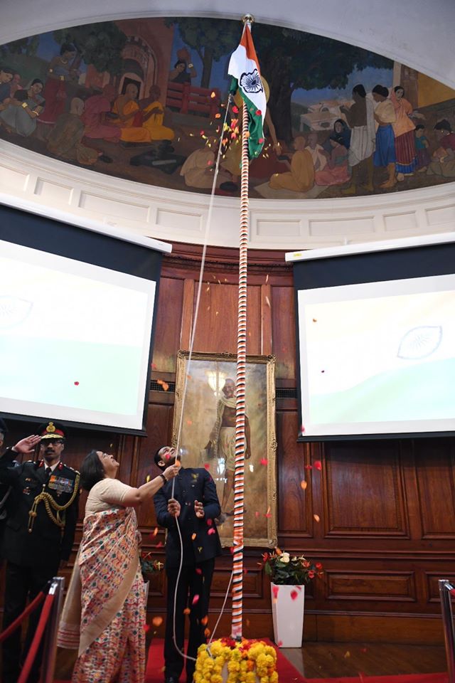 In London, High Commissioner Ruchi Ghanashyam hoisted the National Flag and read out President's address to the Nation