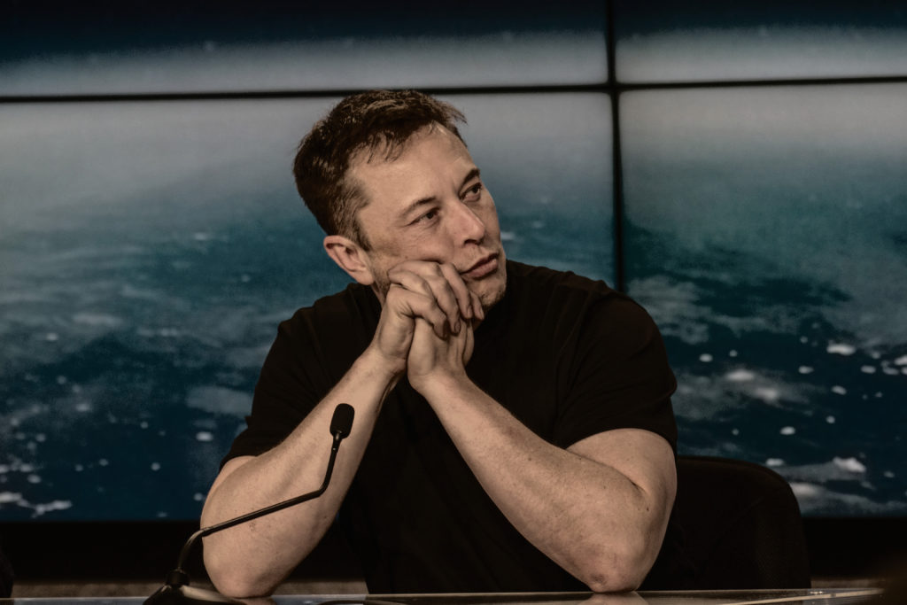 Elon Musk seen at a Press Conference