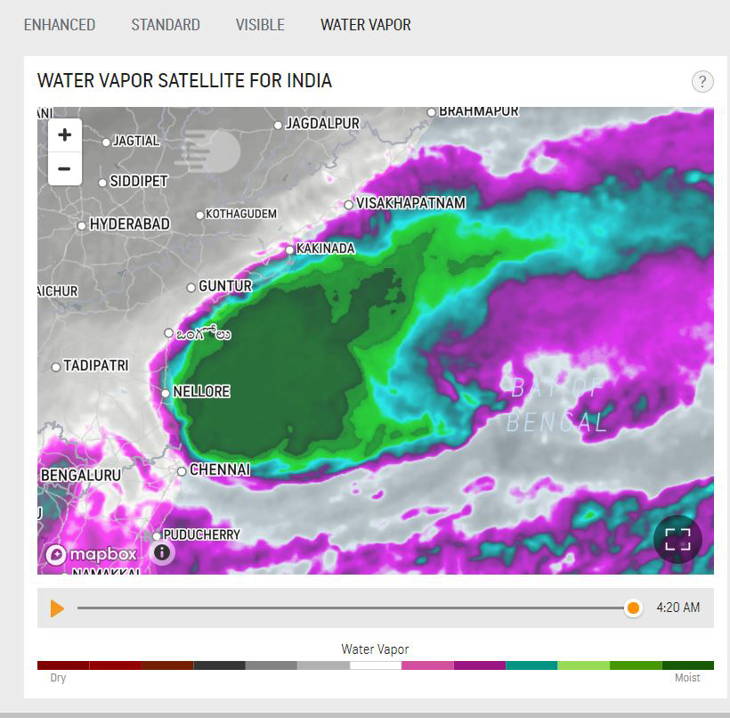 Thick presence of water vapour over Andhra Pradesh is shown by Accuweather website