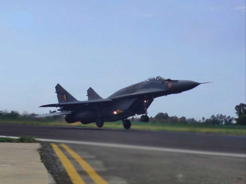 A Mig-29 aircraft takes off for the flypast in India