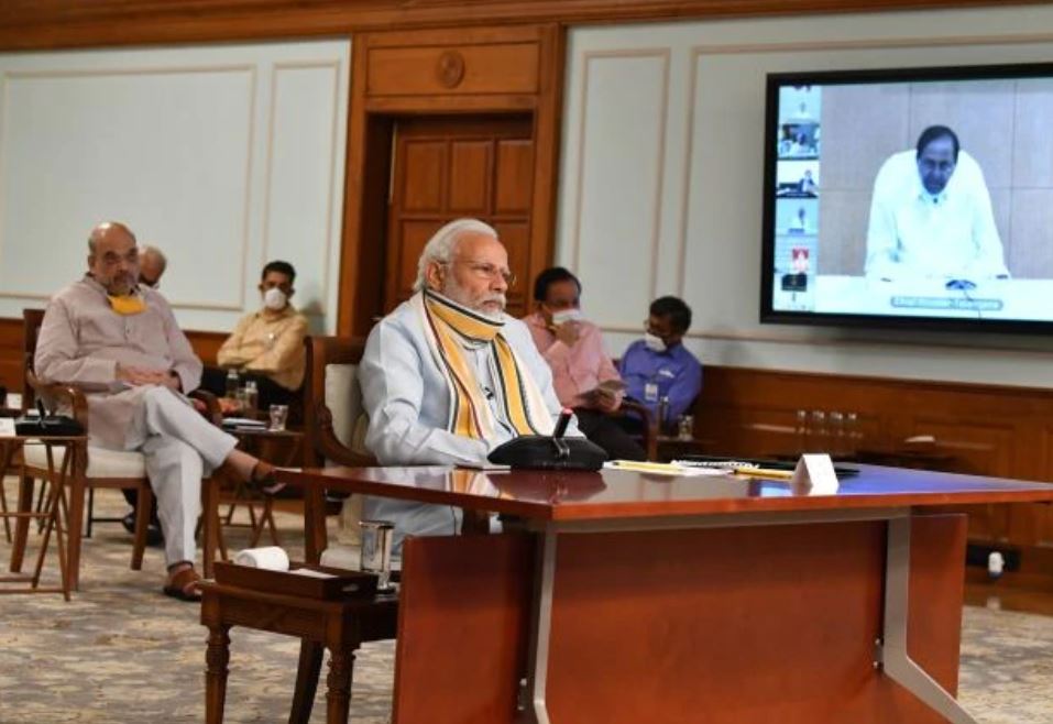Prime Minister Modi participates in a video conference with Chief Ministers of states and UTs