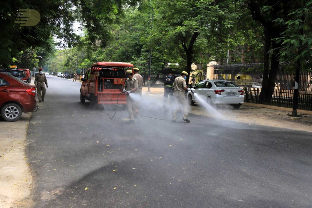Roads are being sanitised in Pragyaraj Allahabad