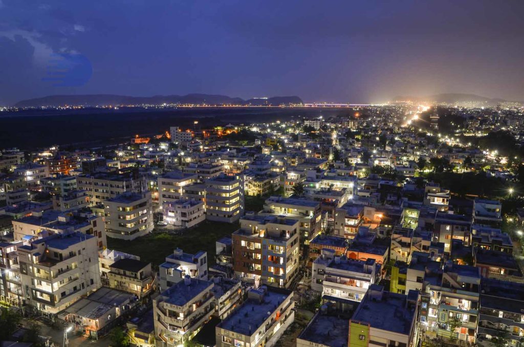 Buildings in Vijayawada residential colonies at night