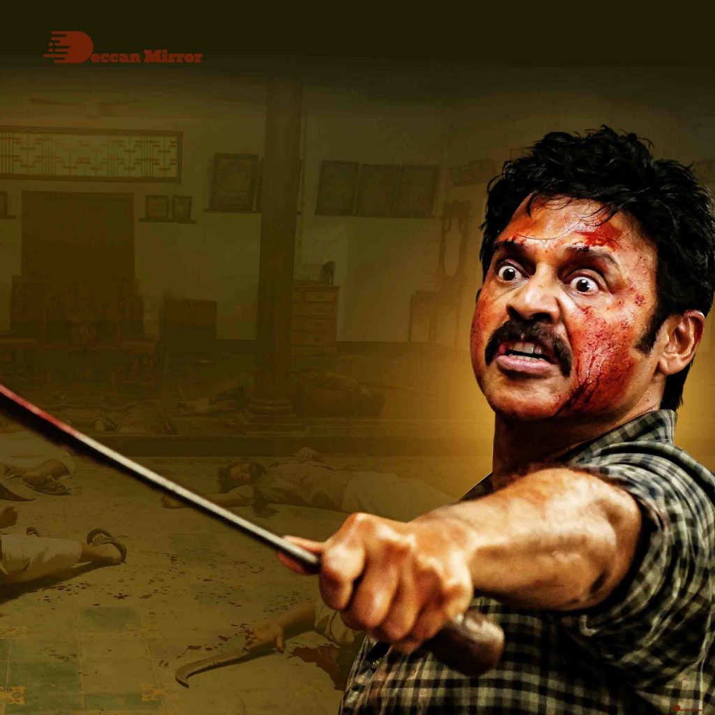 Venkatesh seen in a action sequence in the movie Narappa