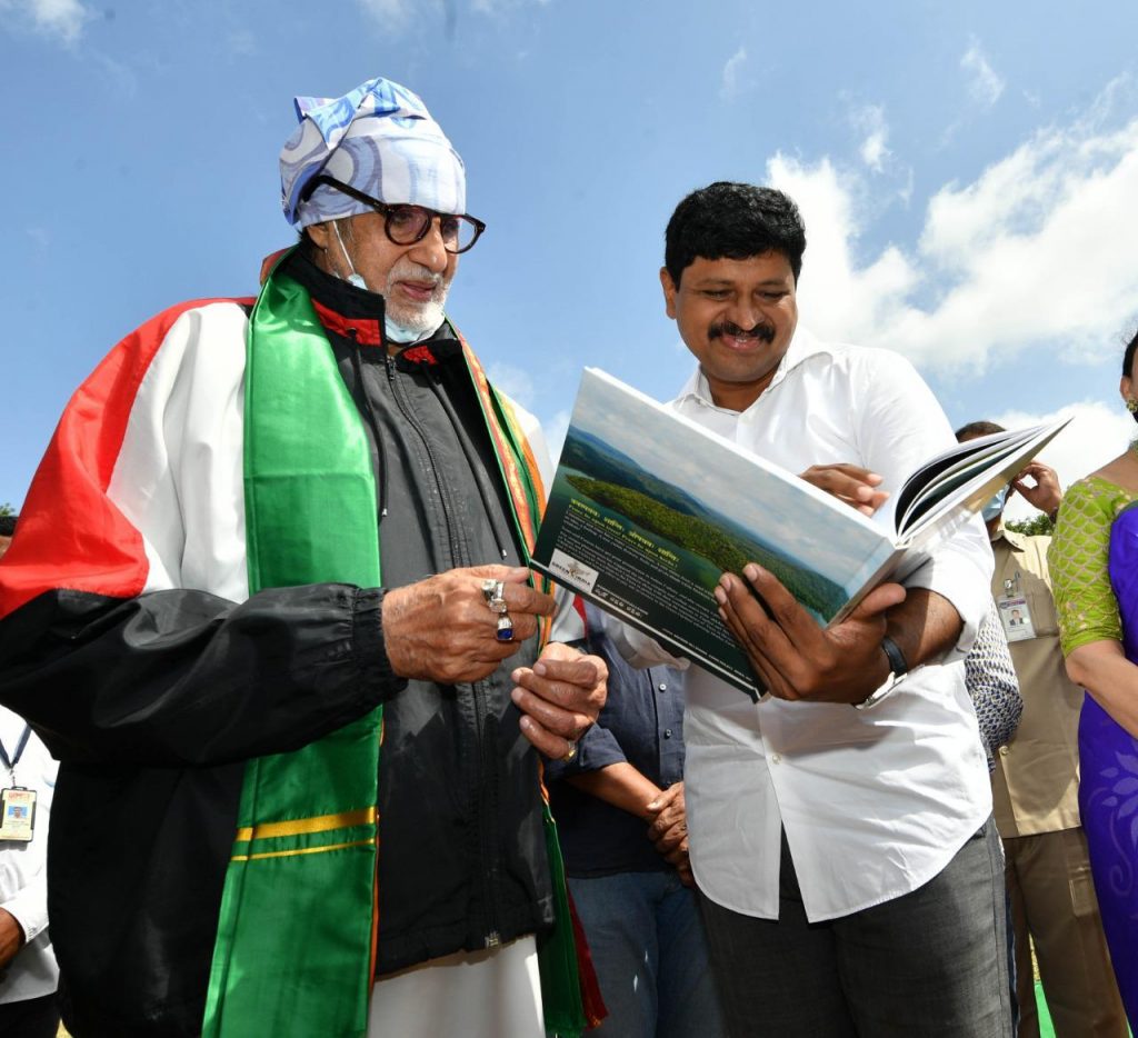 MP Santosh Kumar explaining Vruksha Vedam book to Super Star Amitabh Bachchan