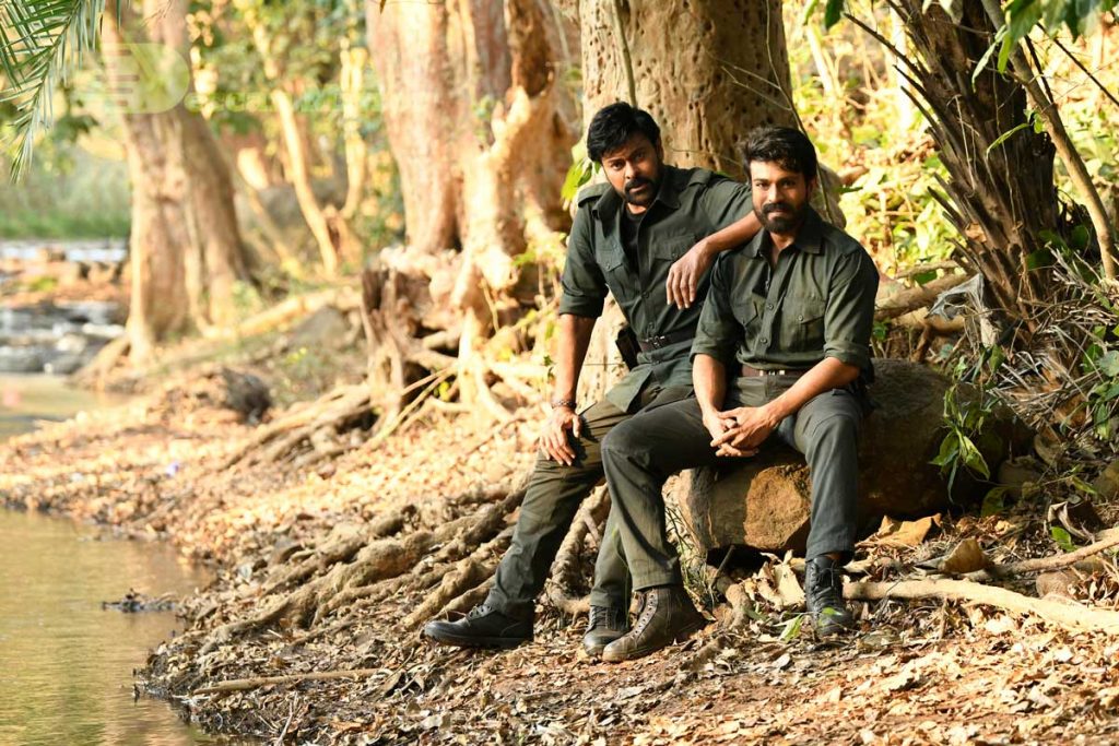 Chiranjeevi and Ram Charan Teja during the shoot of movie Acharya