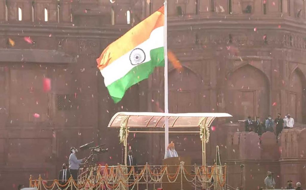 Flower Petals are showered at the Red Fort on Independence Day