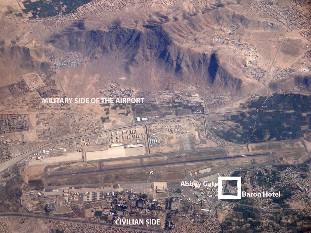 Attack sites marked on the map of Kabul's Hamid Karzai International Airport on August 26