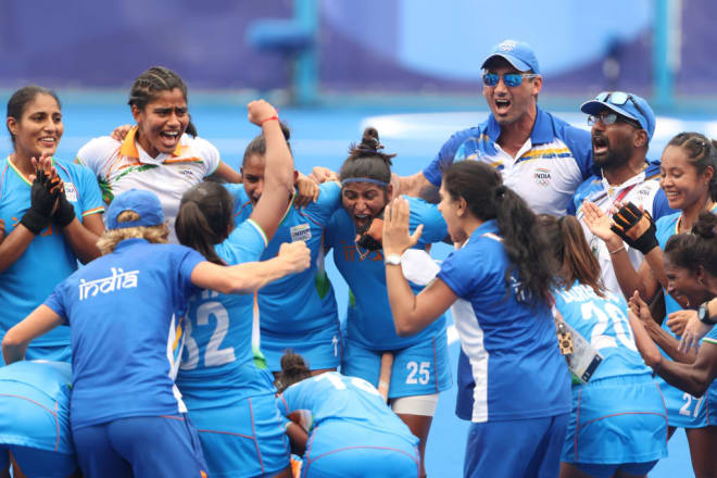 Women Hockey team celebrate quarterfinal victory at Tokyo Olympics