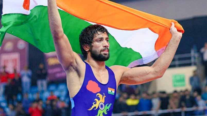 Indian wrestler Ravi Kumar Dahiya at the Tokyo Olympics after defeating Nurislam in semifinals