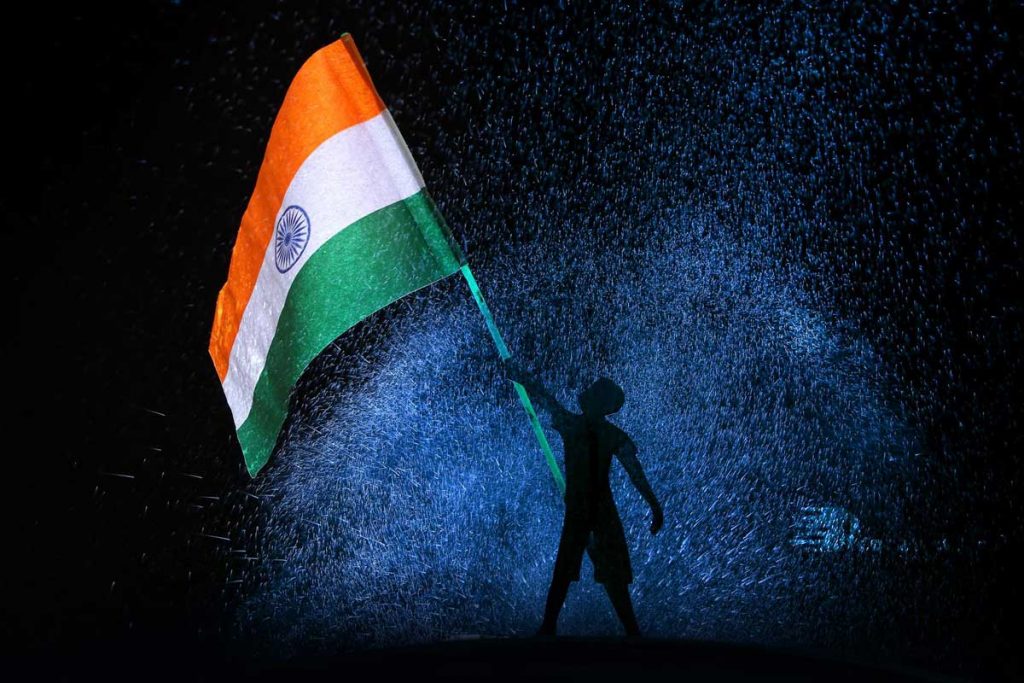 A person holds the Indian Flag
