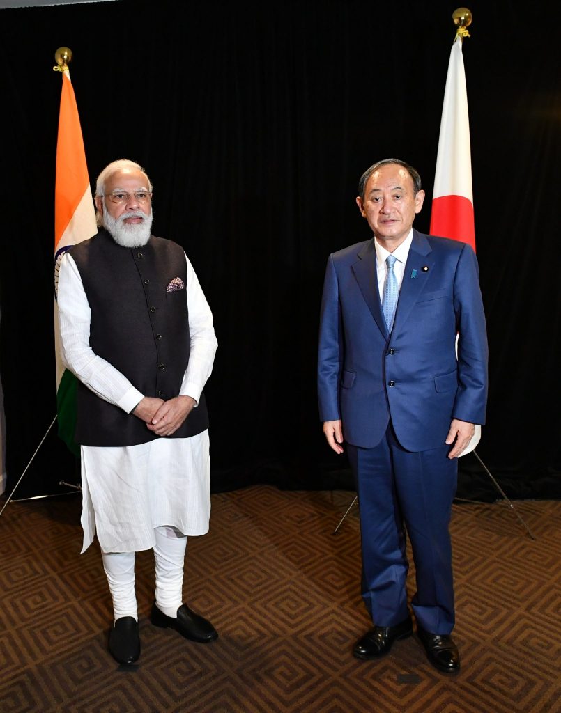 The Prime Ministers of India and Japan, Narendra Modi and Yoshihide Suga pose for a Picture