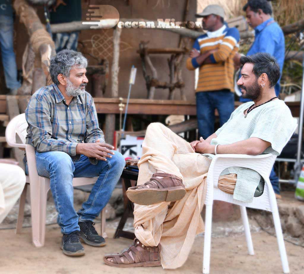 Ajay Devgn and S.S.Rajamouli on the sets of RRR