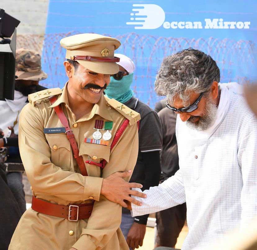 Ram Charan and S.S.Rajamouli on the sets of RRR