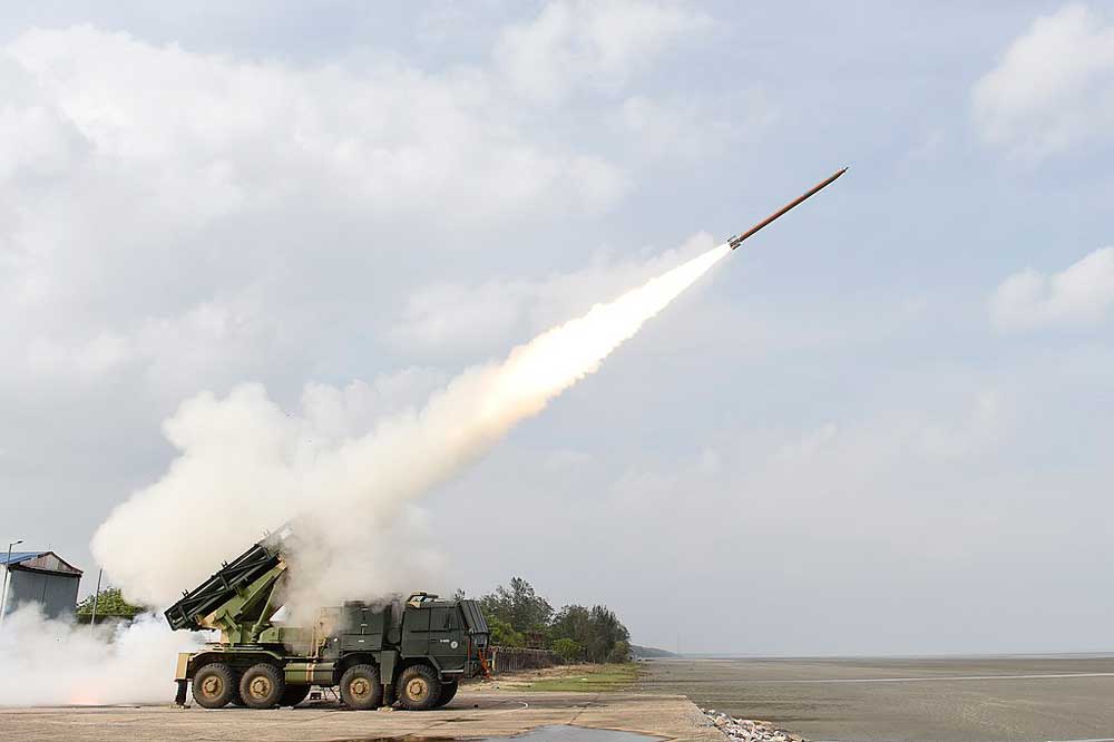 Pinaka extended range rocket being test fired in June 2021