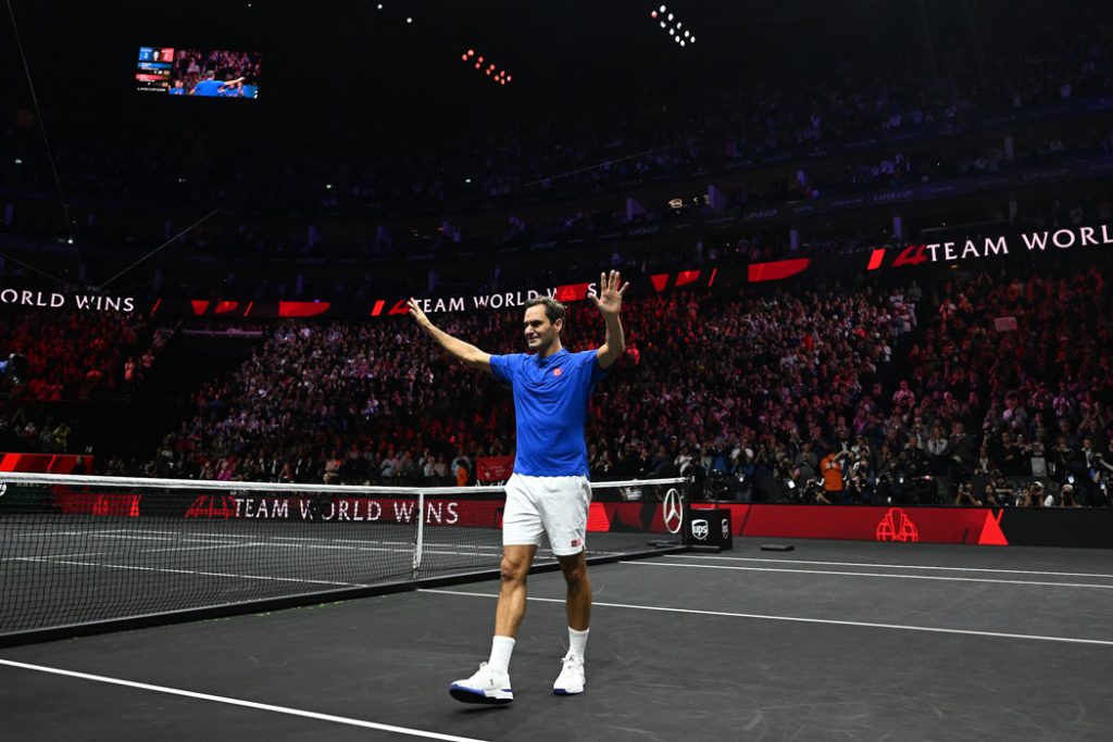 Roger Federer walking at the Laver Cup