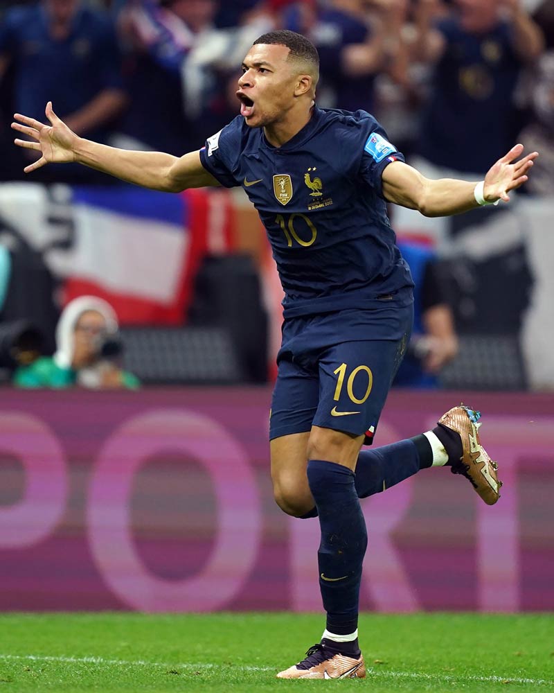 Kylian Mbappe after scoring at the FIFA World Cup 2022