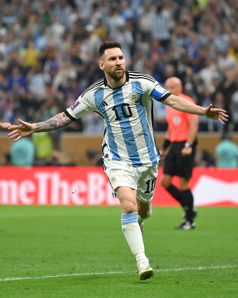 Lionel Messi after scoring a goal at the FIFA World Cup 2022