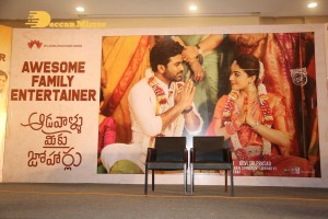 Rashmika Mandanna and Sharwanand at March 5 Press Meet of the movie Aadavallu Meeku Johaarlu