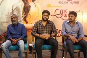 Pictures of Aadavallu Meeku Johaarlu Pre-Release Press Meet - attended by Rashmika Mandanna, Jhansi and others.