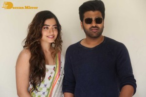 Press Meet of Telugu Movie Aadavallu Meeku Joharlu attended by actors Sharwanand and Rashmika