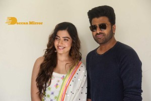 Press Meet of Telugu Movie Aadavallu Meeku Joharlu attended by actors Sharwanand and Rashmika