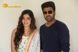 Press Meet of Telugu Movie Aadavallu Meeku Joharlu attended by actors Sharwanand and Rashmika