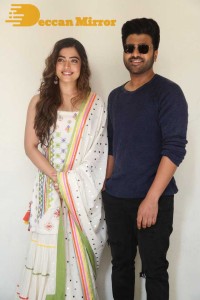Press Meet of Telugu Movie Aadavallu Meeku Joharlu attended by actors Sharwanand and Rashmika