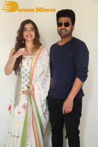 Press Meet of Telugu Movie Aadavallu Meeku Joharlu attended by actors Sharwanand and Rashmika