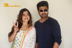 Press Meet of Telugu Movie Aadavallu Meeku Joharlu attended by actors Sharwanand and Rashmika
