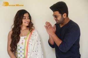 Press Meet of Telugu Movie Aadavallu Meeku Joharlu attended by actors Sharwanand and Rashmika