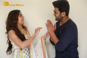 Press Meet of Telugu Movie Aadavallu Meeku Joharlu attended by actors Sharwanand and Rashmika