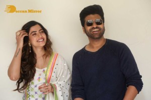 Press Meet of Telugu Movie Aadavallu Meeku Joharlu attended by actors Sharwanand and Rashmika
