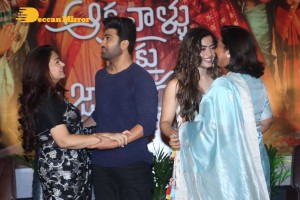 Press Meet of Telugu Movie Aadavallu Meeku Joharlu attended by actors Sharwanand and Rashmika