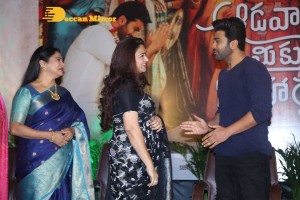 Press Meet of Telugu Movie Aadavallu Meeku Joharlu attended by actors Sharwanand and Rashmika