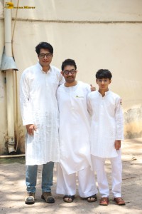 Bollywood star Aamir Khan celebrates Eid with his sons Junaid and Azad on April 11, 2024