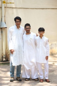 Bollywood star Aamir Khan celebrates Eid with his sons Junaid and Azad on April 11, 2024