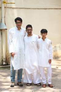 Bollywood star Aamir Khan celebrates Eid with his sons Junaid and Azad on April 11, 2024