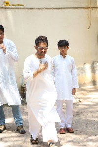 Bollywood star Aamir Khan celebrates Eid with his sons Junaid and Azad on April 11, 2024