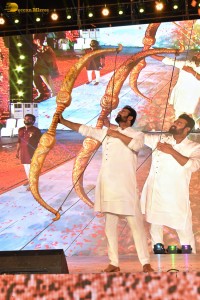 Adipurush Pre-Release Function attended by Prabhas, Kriti Sanon, Bhushan Kumar, YV Subba Reddy, IPS Ramesh Reddy, and others.