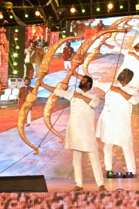 Adipurush Pre-Release Function attended by Prabhas, Kriti Sanon, Bhushan Kumar, YV Subba Reddy, IPS Ramesh Reddy, and others.