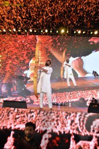 Adipurush Pre-Release Function attended by Prabhas, Kriti Sanon, Bhushan Kumar, YV Subba Reddy, IPS Ramesh Reddy, and others.