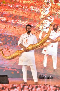 Adipurush Pre-Release Function attended by Prabhas, Kriti Sanon, Bhushan Kumar, YV Subba Reddy, IPS Ramesh Reddy, and others.