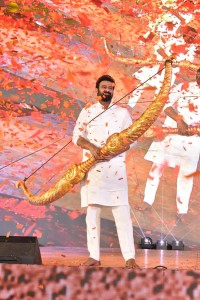 Adipurush Pre-Release Function attended by Prabhas, Kriti Sanon, Bhushan Kumar, YV Subba Reddy, IPS Ramesh Reddy, and others.