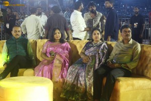 Adipurush Pre-Release Function attended by Prabhas, Kriti Sanon, Bhushan Kumar, YV Subba Reddy, IPS Ramesh Reddy, and others.