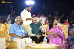 Adipurush Pre-Release Function attended by Prabhas, Kriti Sanon, Bhushan Kumar, YV Subba Reddy, IPS Ramesh Reddy, and others.