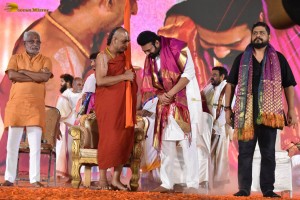Adipurush Pre-Release Function attended by Prabhas, Kriti Sanon, Bhushan Kumar, YV Subba Reddy, IPS Ramesh Reddy, and others.