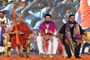 Adipurush Pre-Release Function attended by Prabhas, Kriti Sanon, Bhushan Kumar, YV Subba Reddy, IPS Ramesh Reddy, and others.