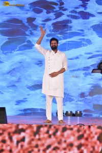Adipurush Pre-Release Function attended by Prabhas, Kriti Sanon, Bhushan Kumar, YV Subba Reddy, IPS Ramesh Reddy, and others.