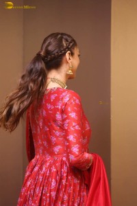 Indian actress Aditi Rao Hydari in a red lehenga choli dress